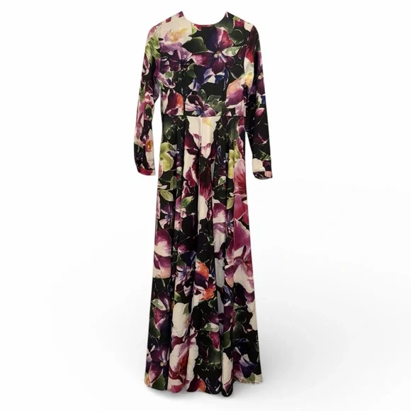 Annah Hariri Floral Maxi Dress Long Sleeve Modest Halal Size 10 button front
